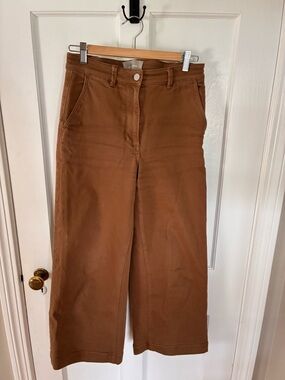 Everlane Cropped Wide-Leg High-Rise Jeans — Brown